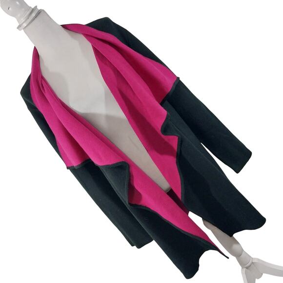 LAUREN BY RALPH LAUREN! BLACK & FUSCHIA PINK WOOL BLEND CARDIGAN SWEATER! SZ 2X - Picture 1 of 10